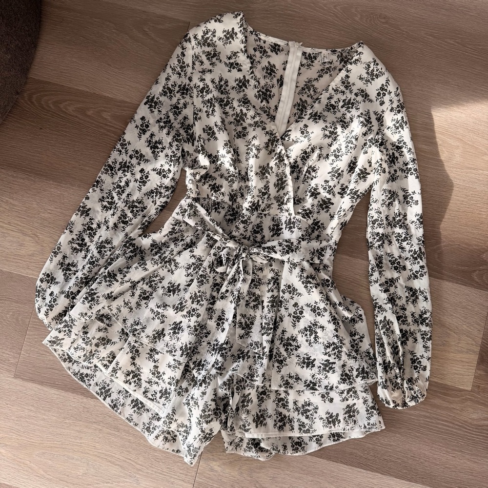 Amazon Black and White Floral Long-Sleeve Romper